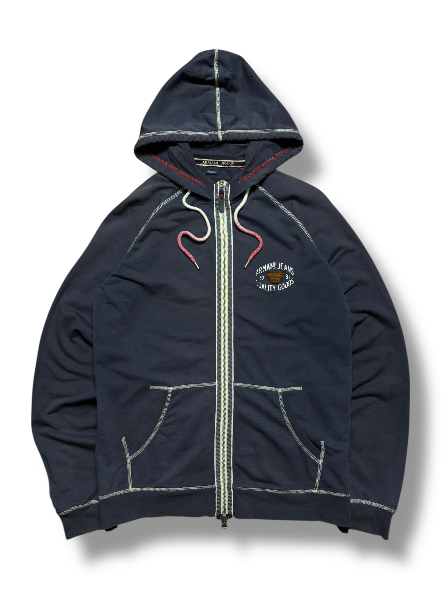 Armani Jeans 2008 Contrast Stitch Double Zip Through Hoodie