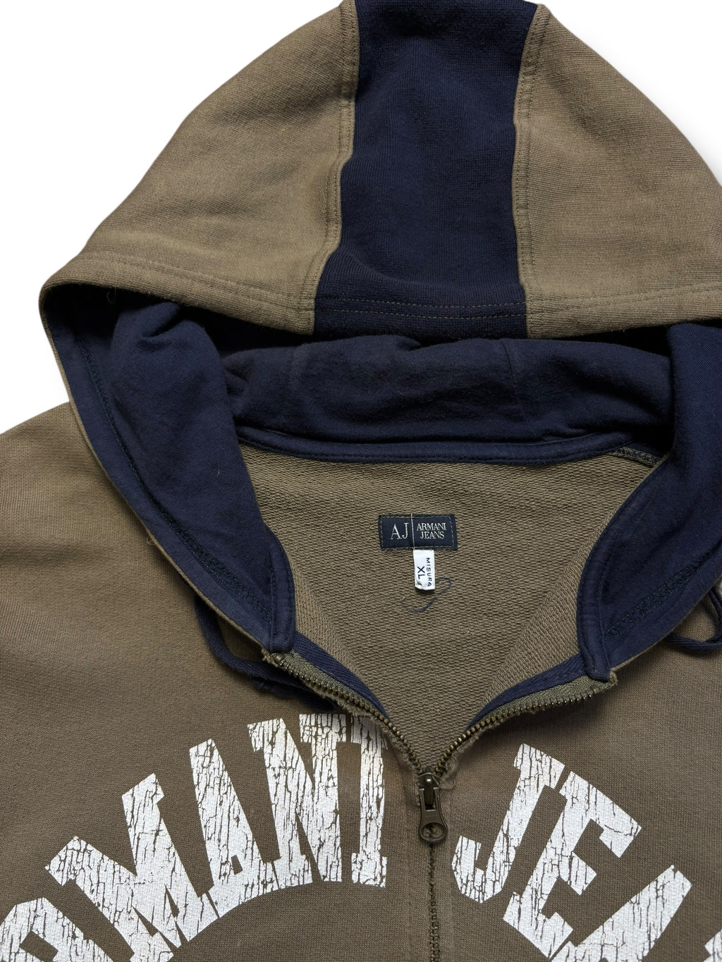 Armani Jeans 2007 Khaki Brown Panelled Zip Up Hoodie