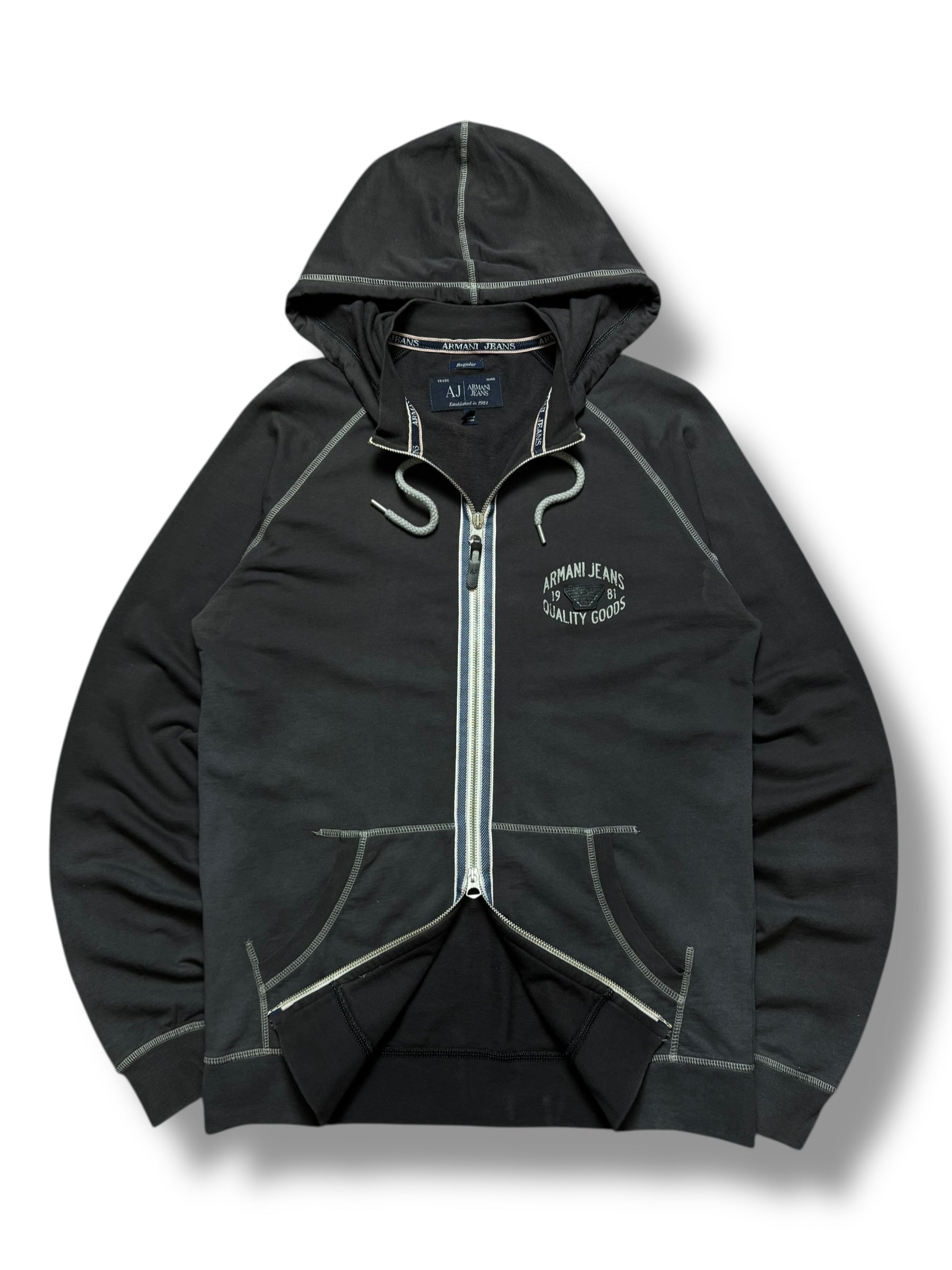 Armani Jeans 2008 Contrast Stitch Double Zip Through Hoodie