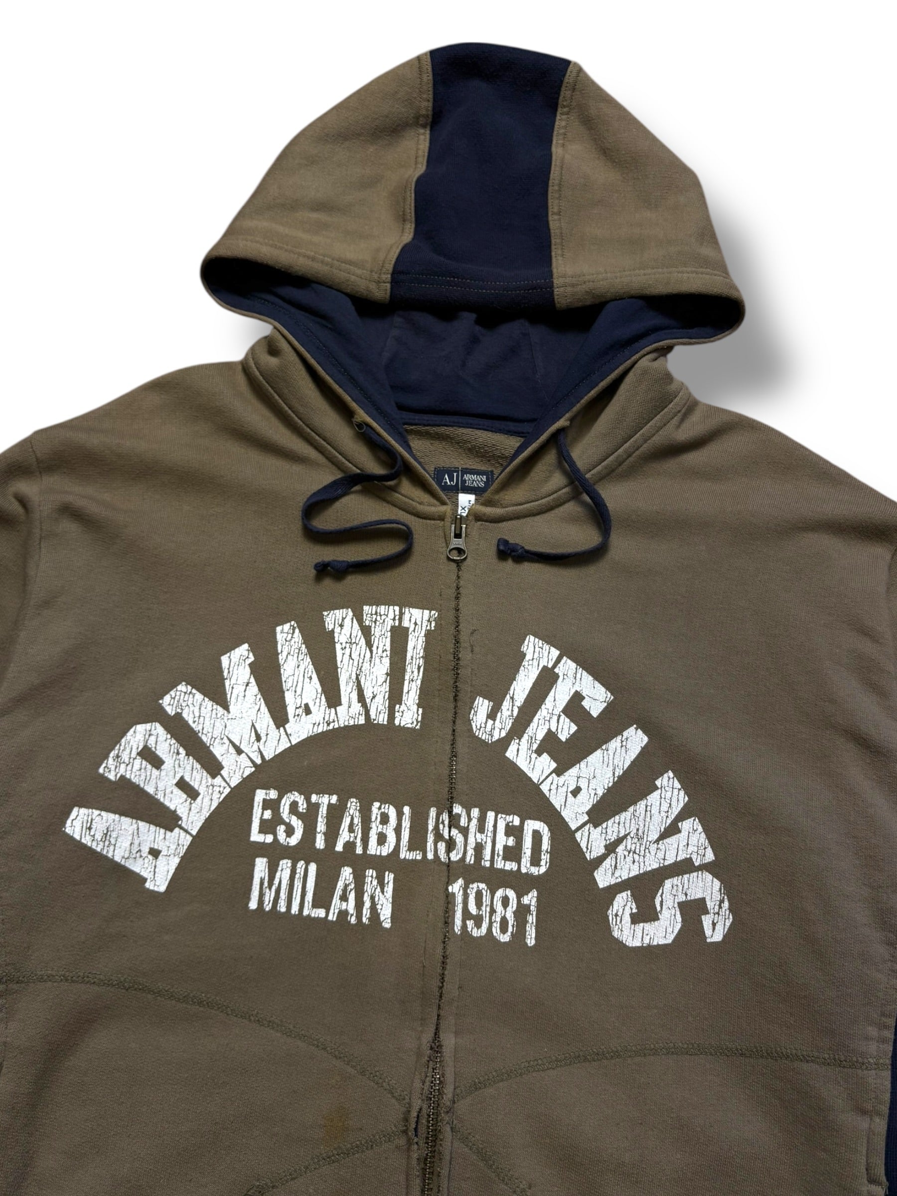 Armani Jeans 2007 Khaki Brown Panelled Zip Up Hoodie