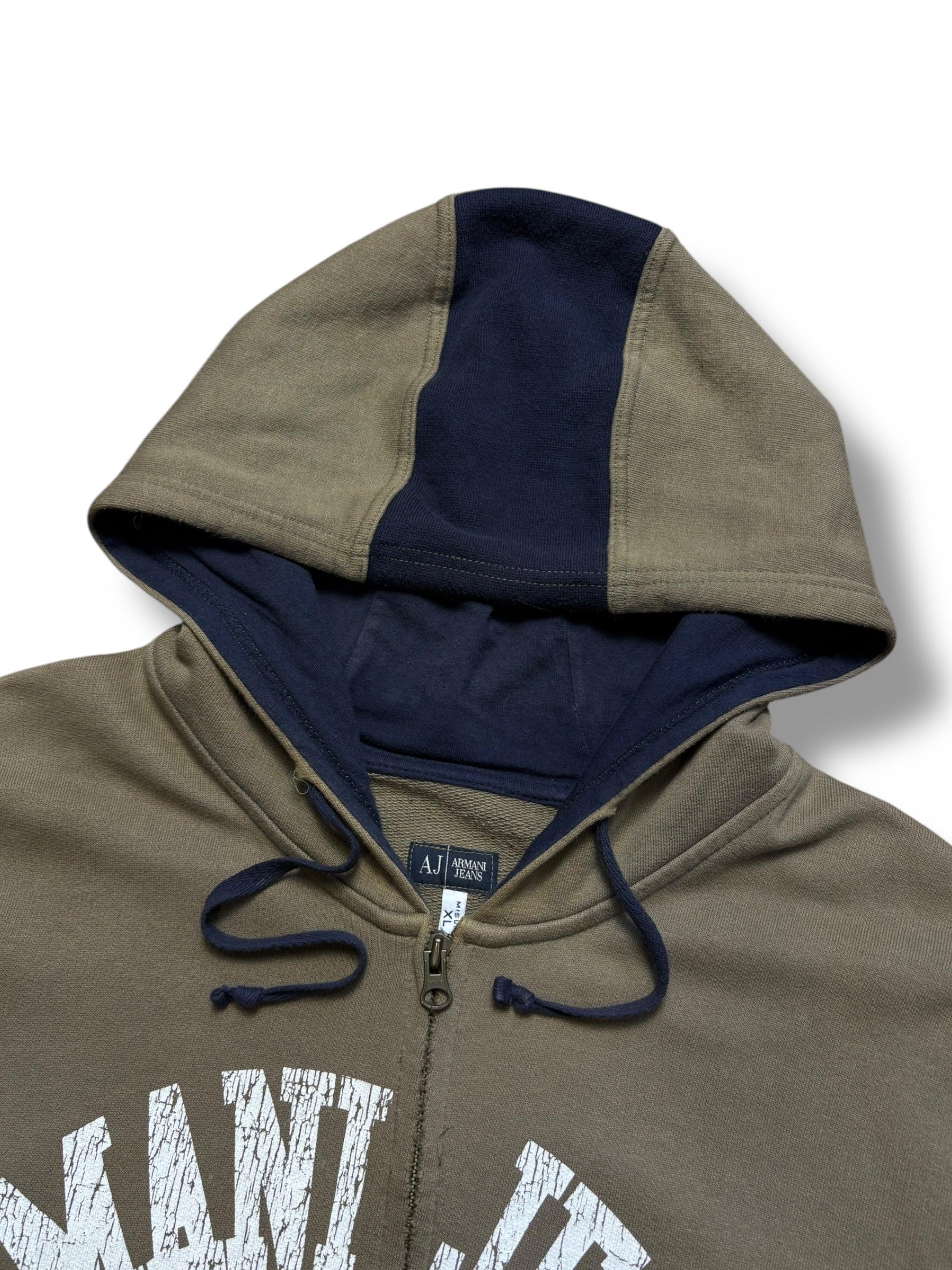 Armani Jeans 2007 Khaki Brown Panelled Zip Up Hoodie